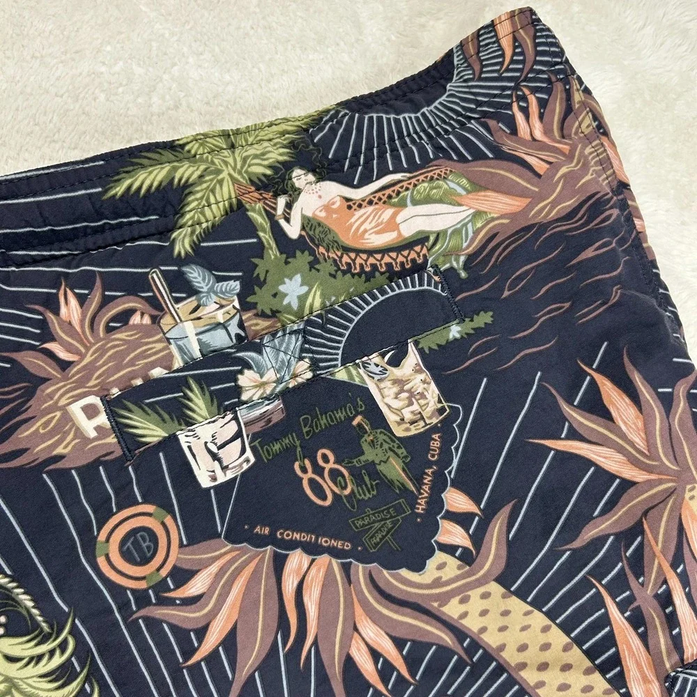 Tommy‎ Bahama Swim Trunks Mens 2XL Dark Blue Paradise Club Tropical Palm Tree